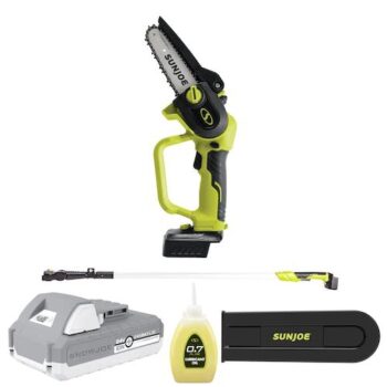 Restored Sun Joe 24V-HCSWP-LTE | 24-Volt iON+ Cordless Telescoping Pole Pruning Saw Kit | 12-Ft Reach | 4000 RPM | W/ 2.0-Ah Battery + Charger (Refurbished)